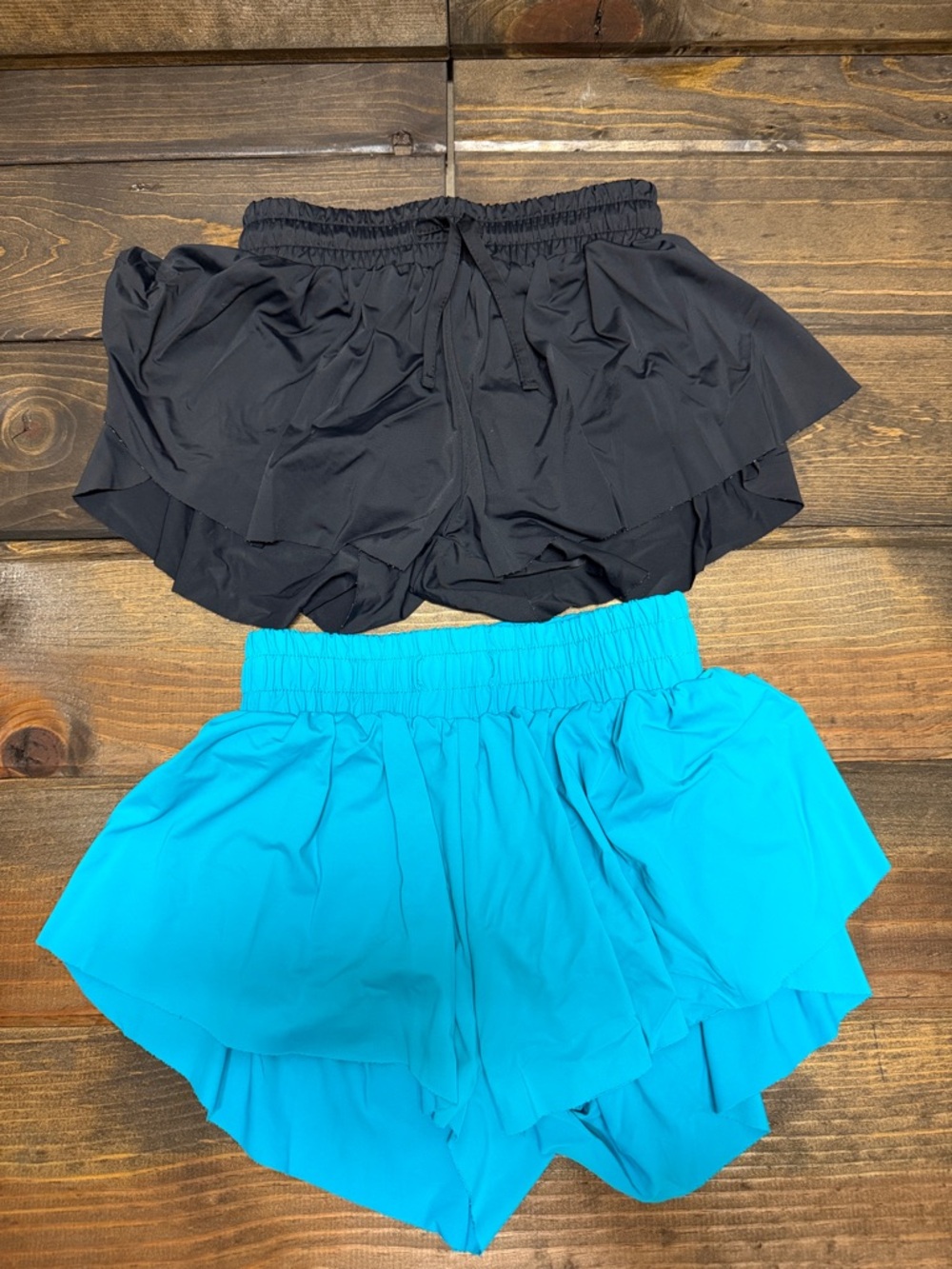Girls' Layered Active Shorts - Black & Turquoise
